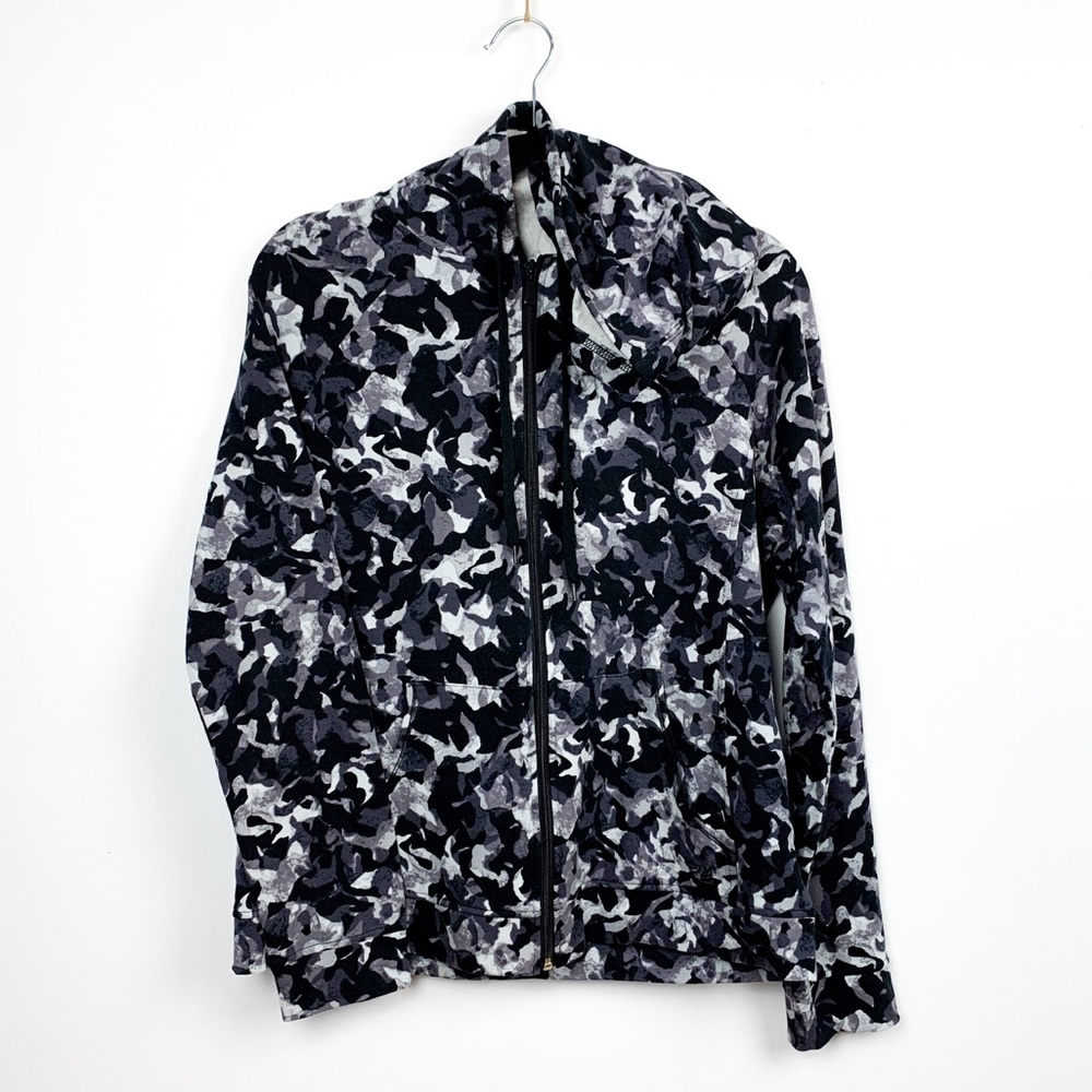 Grey & Black Camo Athletic Zip Up Hoodie